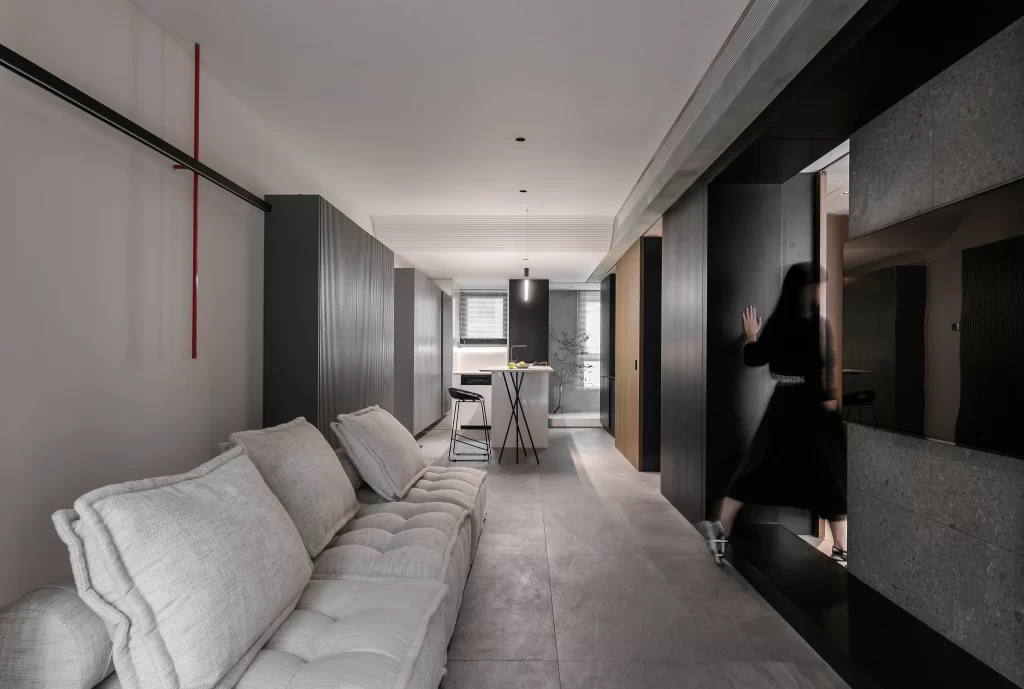 Modern Minimalist Living Room Neutral Grey Black White Marble