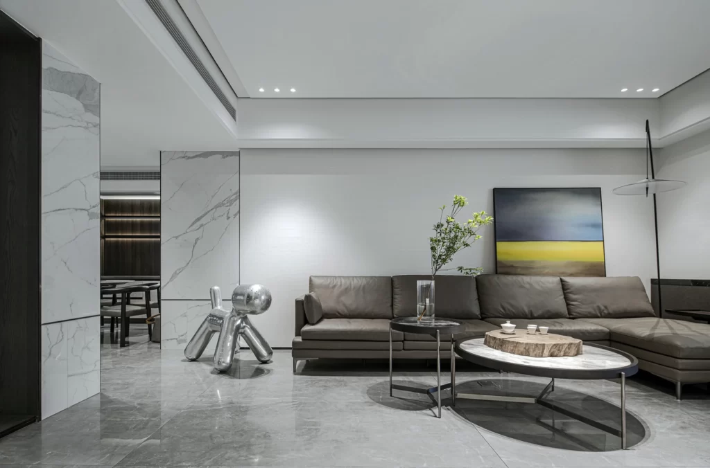 Modern Minimalist Living Room Neutral Grey Marble