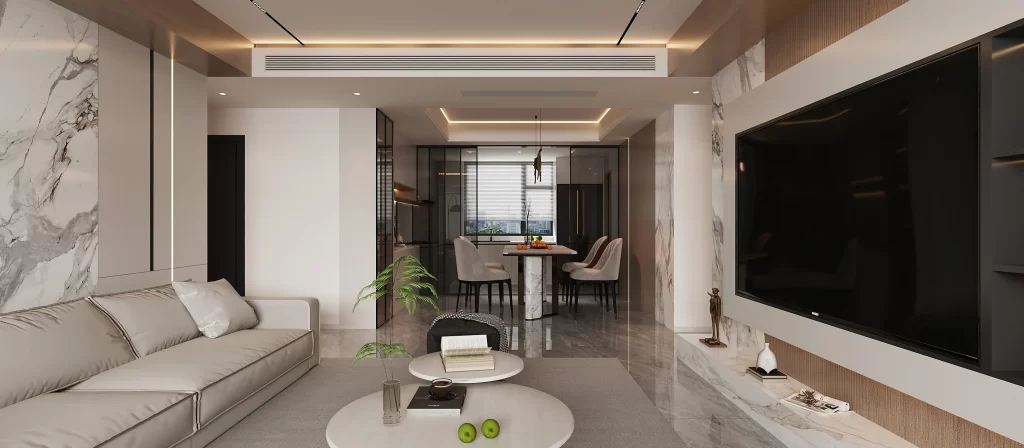 Modern Minimalist Living Room Neutral Marble
