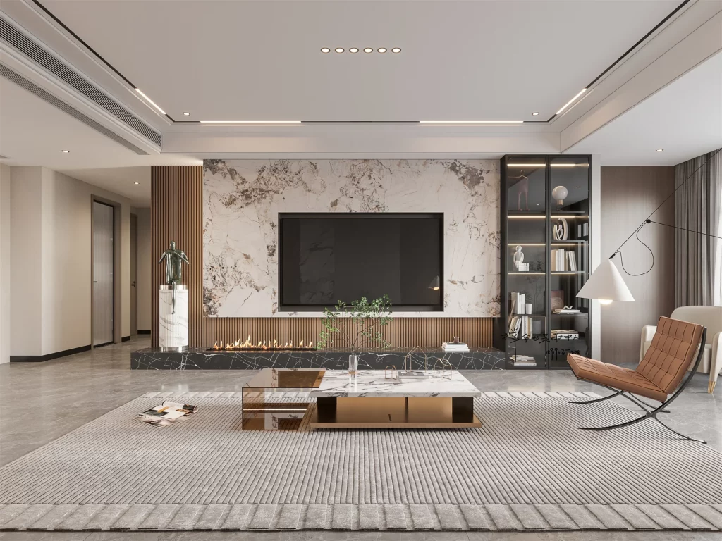 Modern Minimalist Living Room Neutral Marble