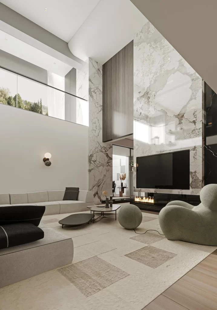 Modern Minimalist Living Room Neutral Marble