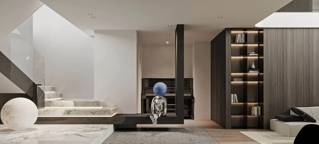 Modern Minimalist Living Room Neutral Marble Wood