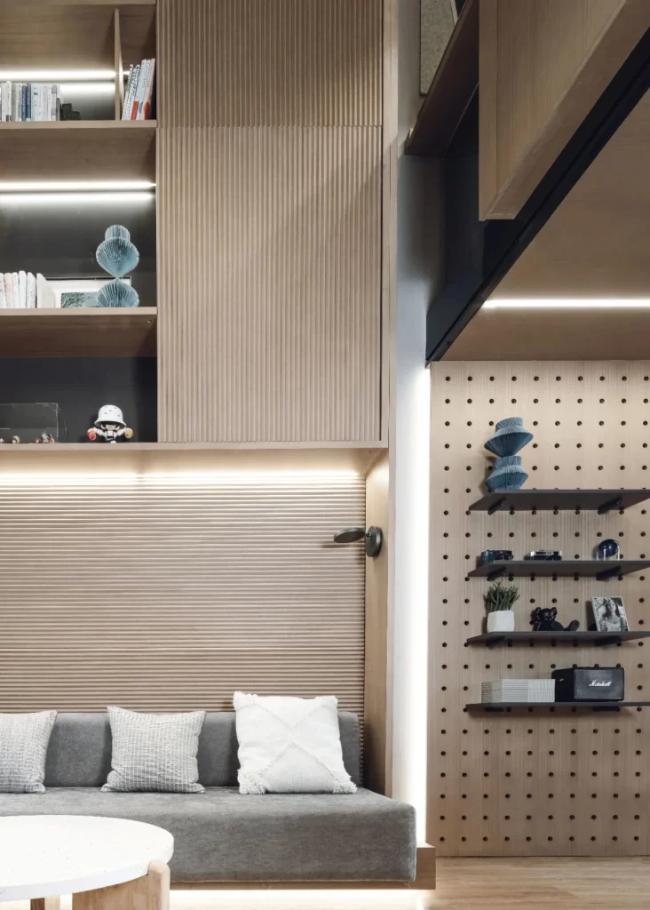 Modern Minimalist Living Room Neutral Tones Wood Accents