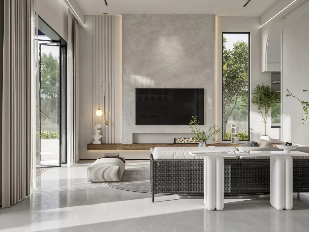 Modern Minimalist Living Room Neutral White Gray