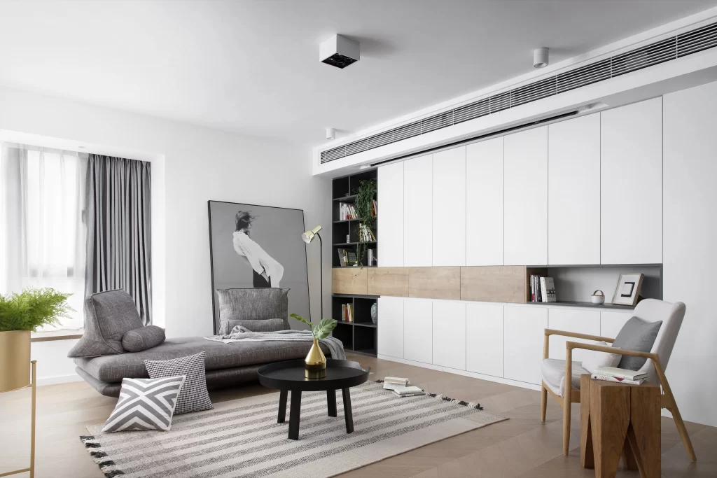 Modern Minimalist Living Room Neutral White Grey Wood