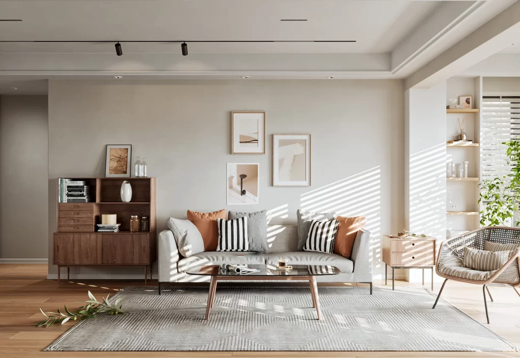 Modern Minimalist Living Room Neutral Wood Accents