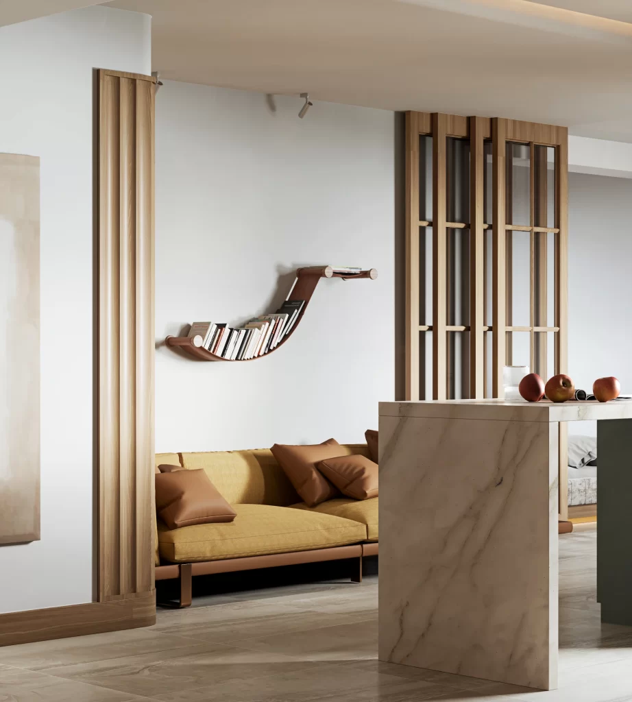 Modern Minimalist Living Room Neutral Wood Marble