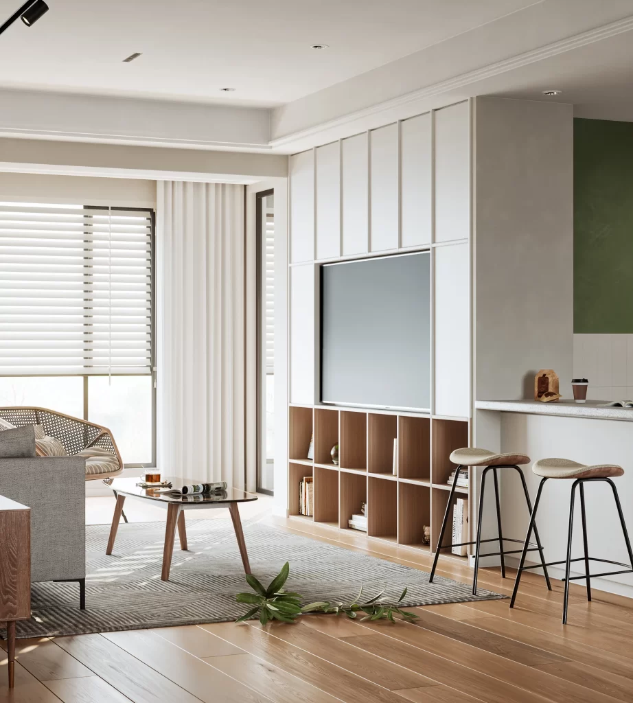 Modern Minimalist Living Room Neutral Wood White