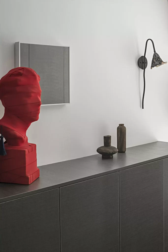 Modern Minimalist Living Room Red Neutral Black