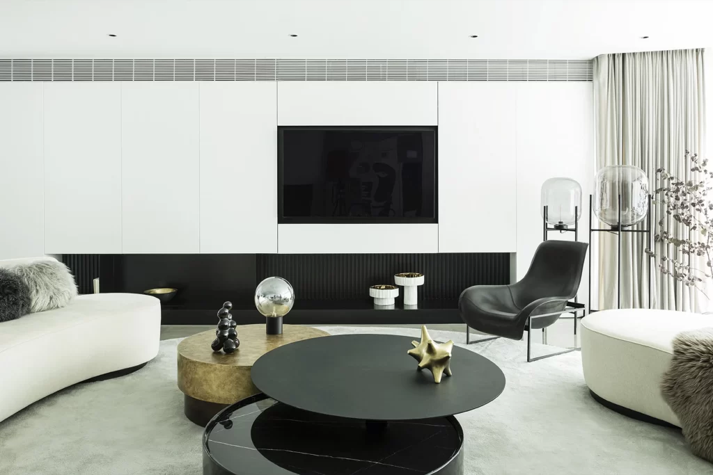 Modern Minimalist Living Room White Black Gold Neutral