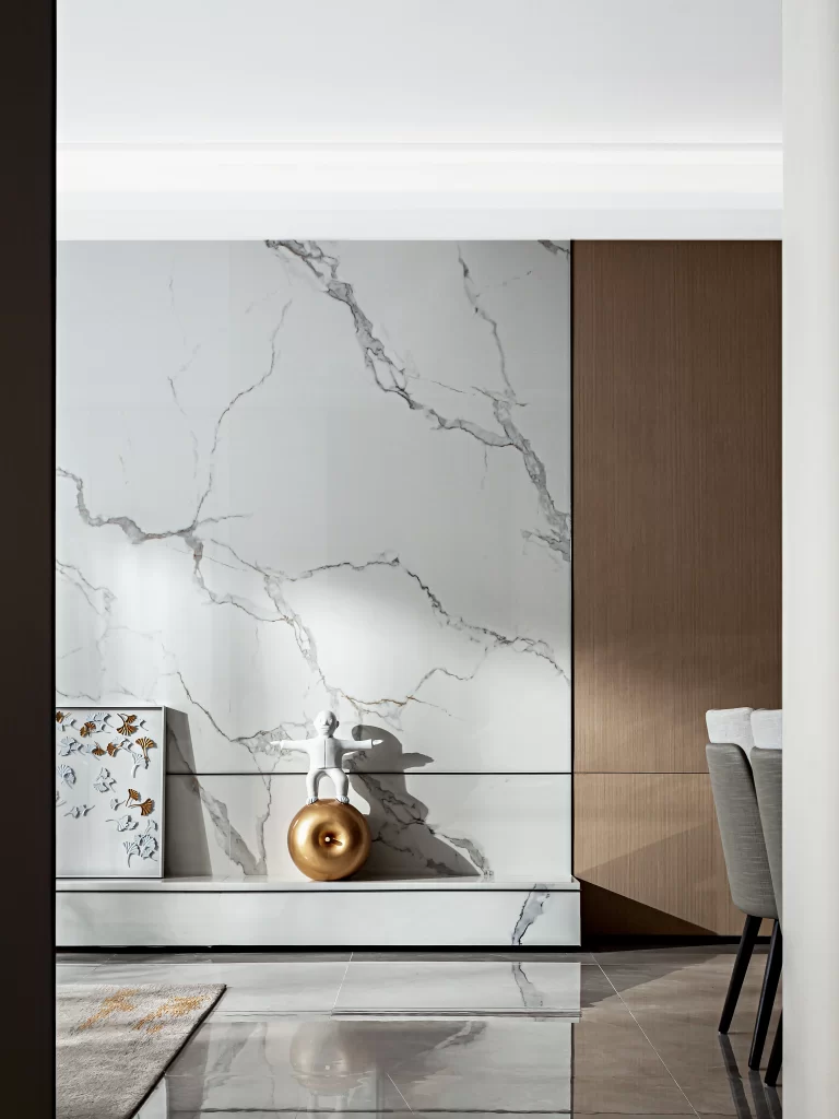 Modern Minimalist Living Room White Marble Neutral Gold Accents