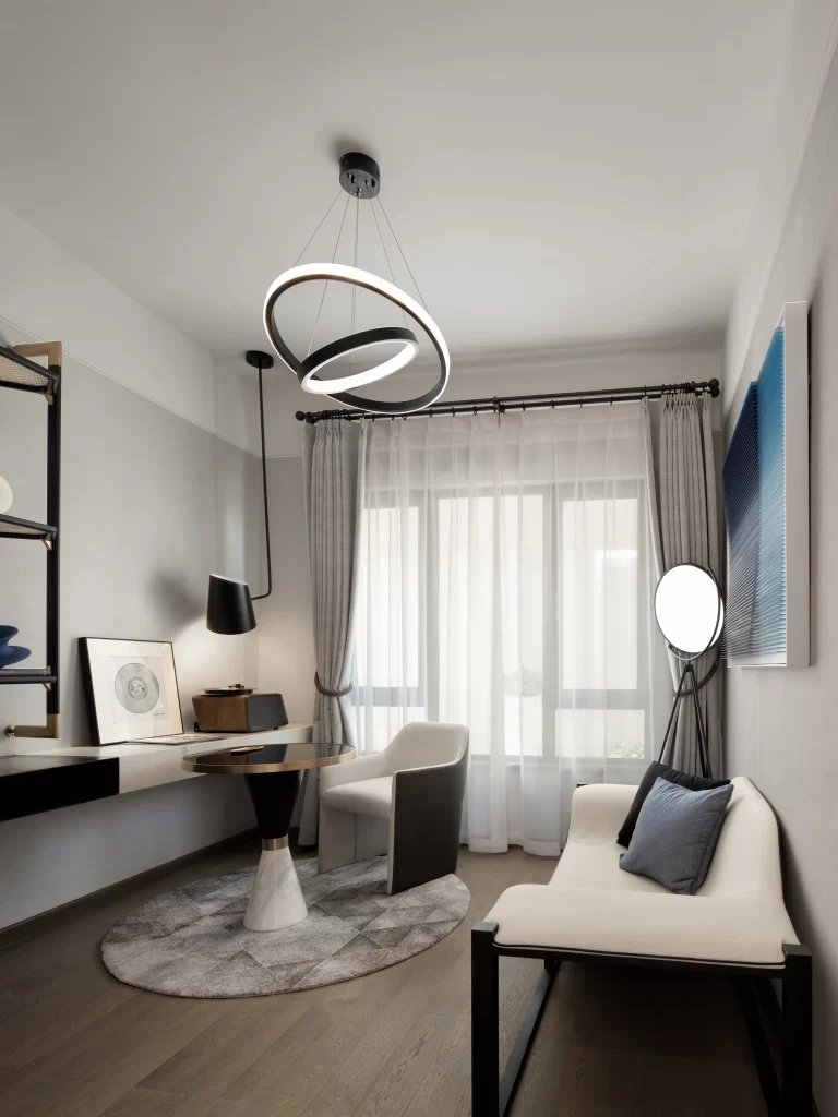 Modern Minimalist Living Room White Neutral Dark Wood