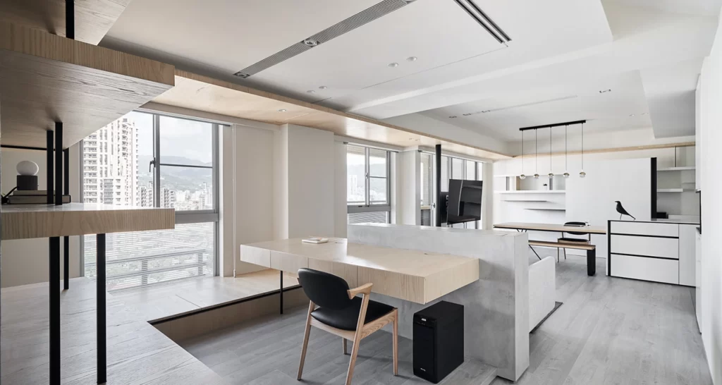 Modern Minimalist Living Space Neutral Light Wood Black Accents