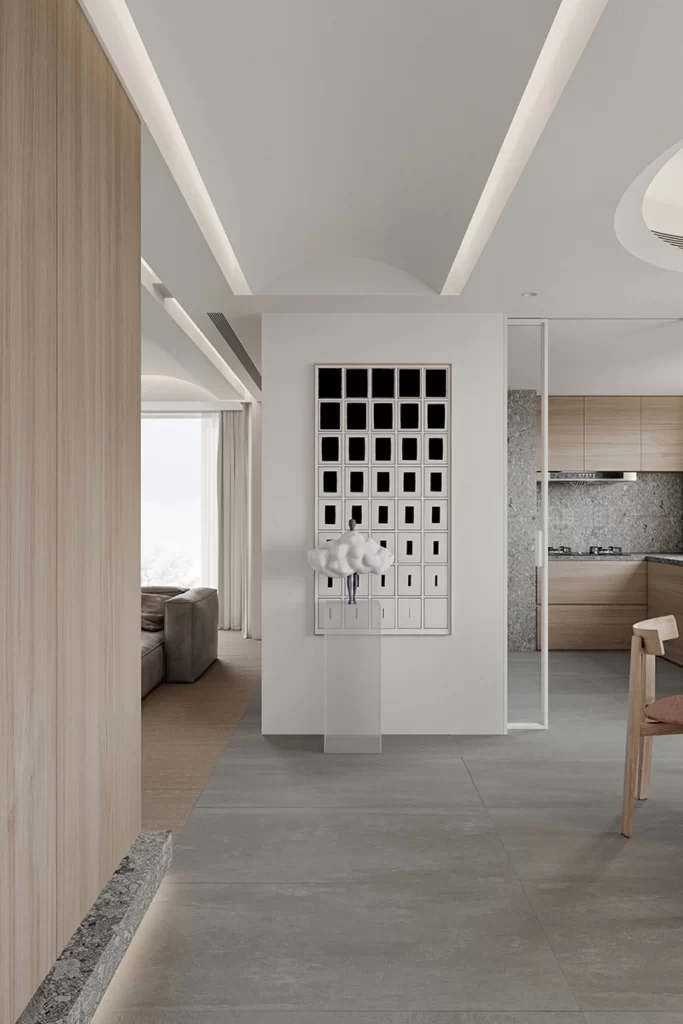 Modern Minimalist Living Space Neutral Tones Light Wood Floor