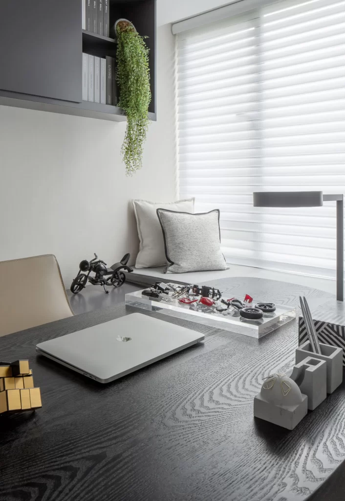 Modern Minimalist Office Neutral Black White Wood