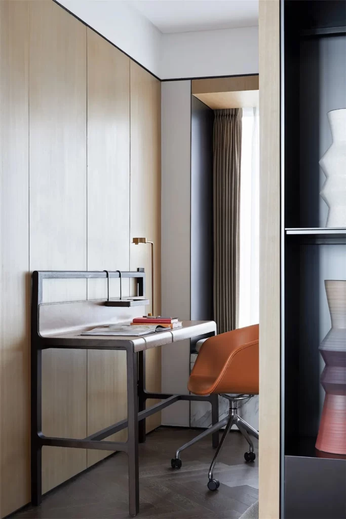 Modern Minimalist Office Neutral Light Wood Black Accents