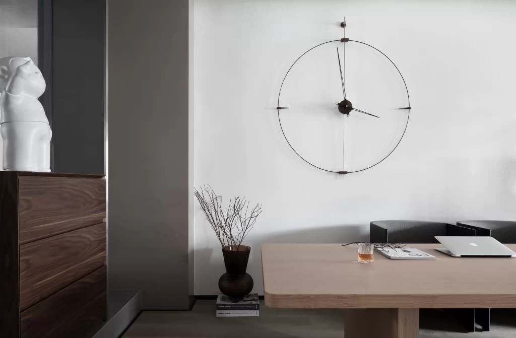 Modern Minimalist Office Neutral Light Wood Dark Accents