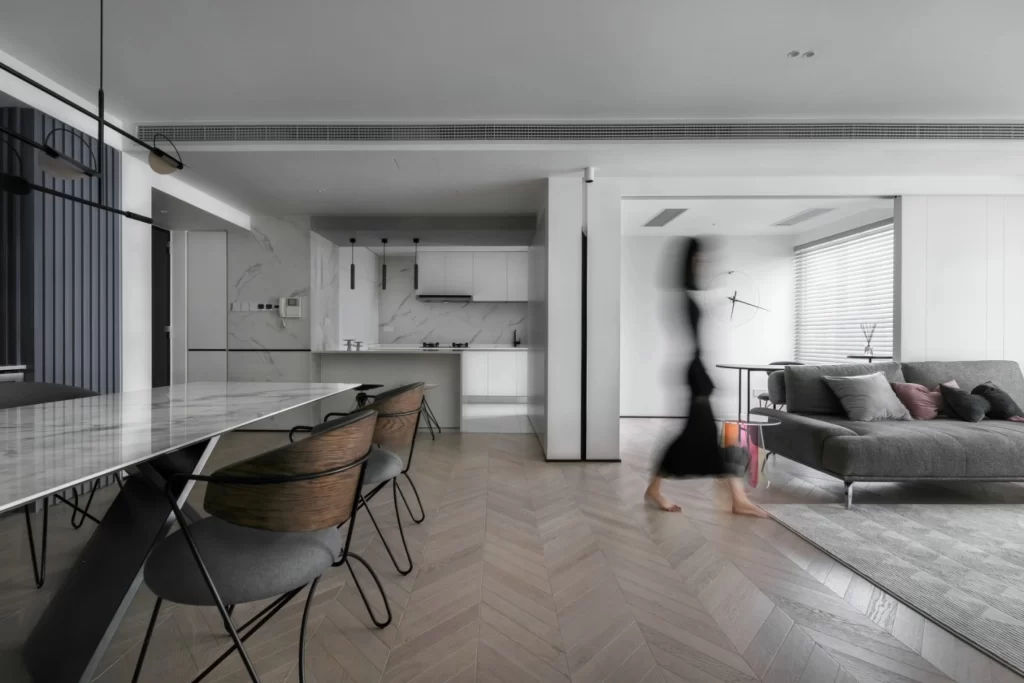 Modern Minimalist Open Plan Neutral White Grey Wood