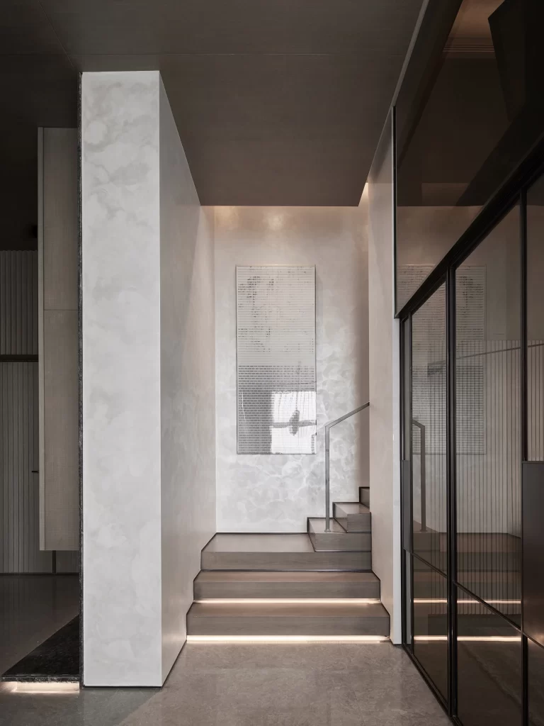 Modern Minimalist Staircase Neutral Grey Marble Glass