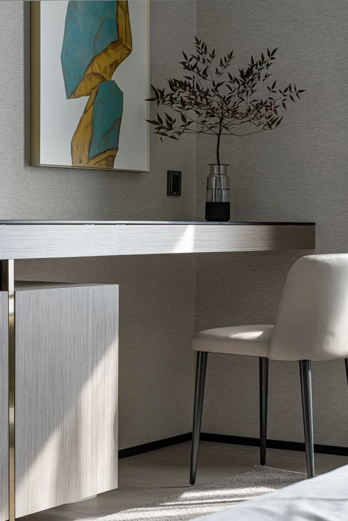 Modern Minimalist Study Neutral Beige Light Wood Abstract Art