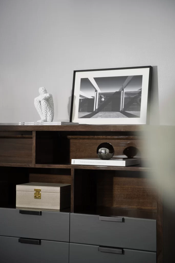 Modern Minimalist Study Neutral Dark Wood Monochrome