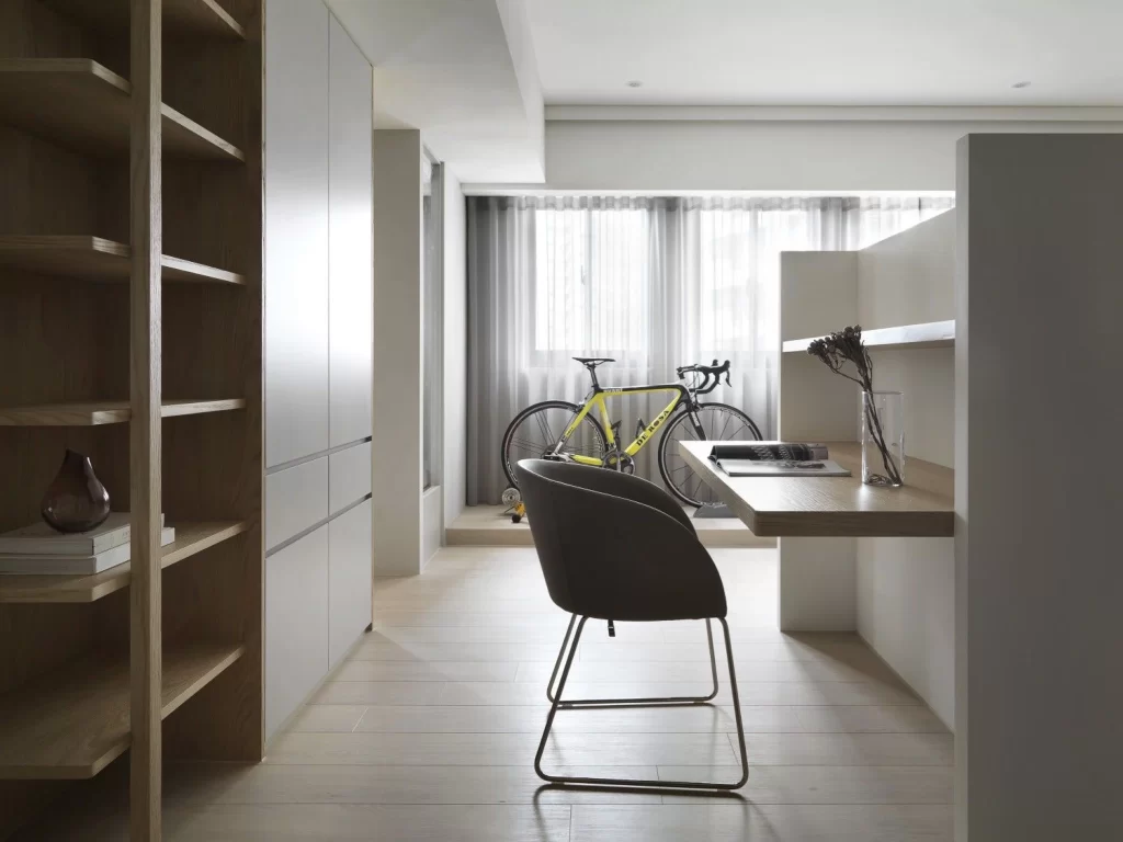 Modern Minimalist Study Neutral Light Wood White Bicycle