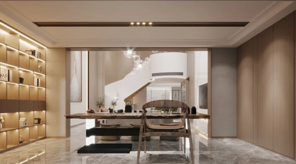Modern Minimalist Study Neutral Wood