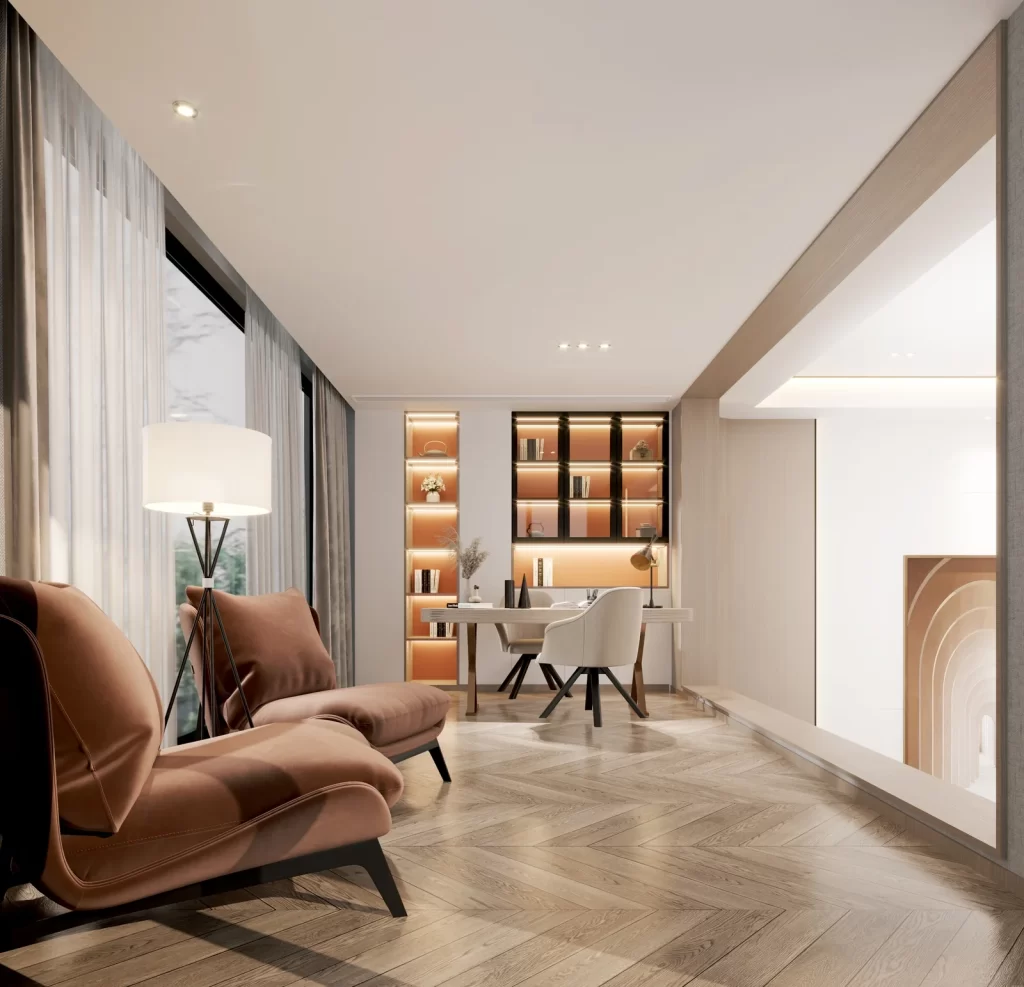 Modern Minimalist Study Neutral Wood
