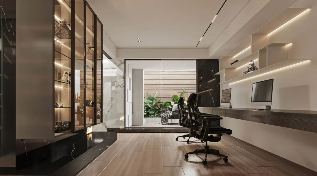 Modern Minimalist Study Neutral Wood Black