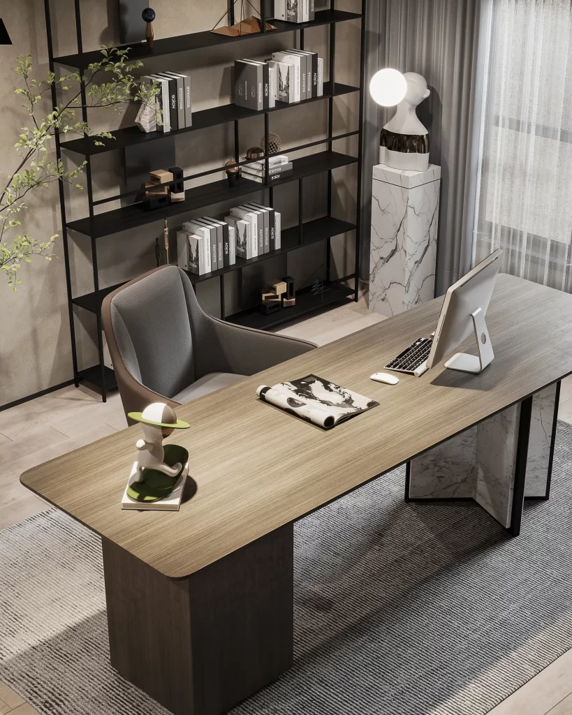 Modern Minimalist Study Neutral Wood White