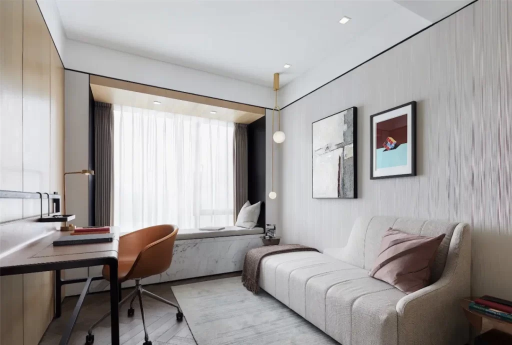 Modern Minimalist Study Room Neutral Light Wood White