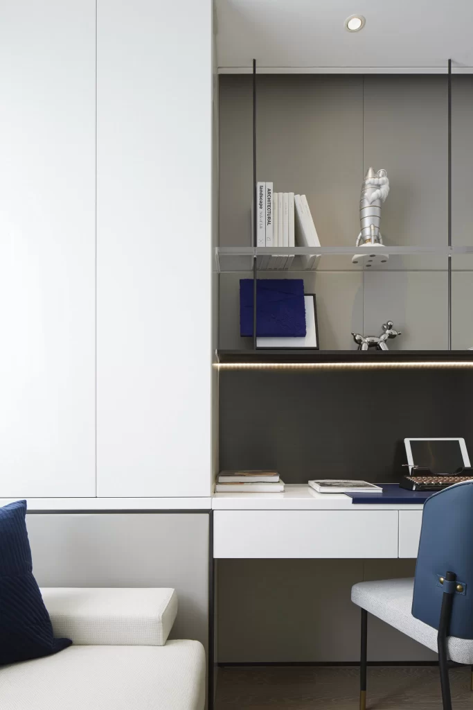 Modern Minimalist Study White Grey Blue Neutral