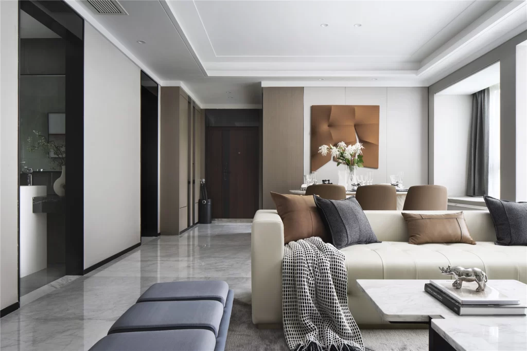 Modern Neutral Living Room Beige Brown Gray Marble