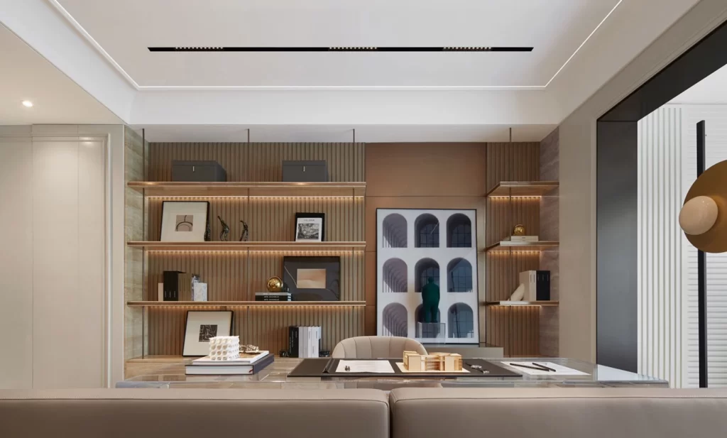 Modern Office Neutral Tones Wooden Accents Minimalist Design