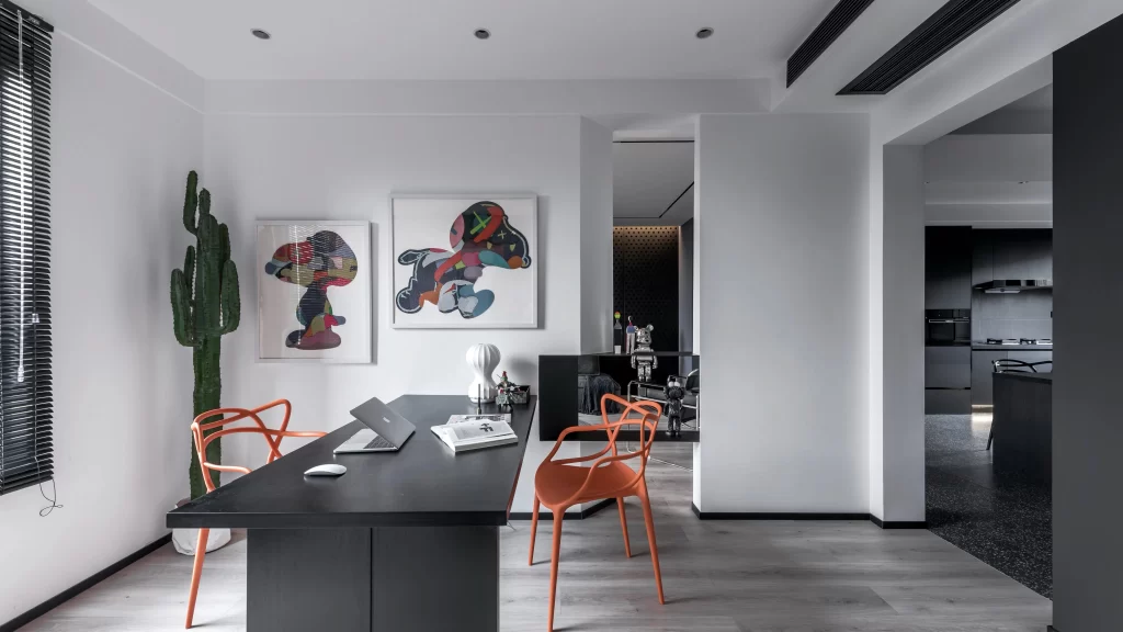 Modern Office Space Black White Neutral Colorful Artwork
