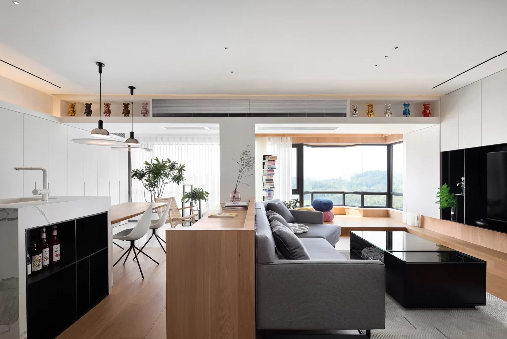 Modern Open Plan Living Space Neutral Tones Light Wood Minimalist