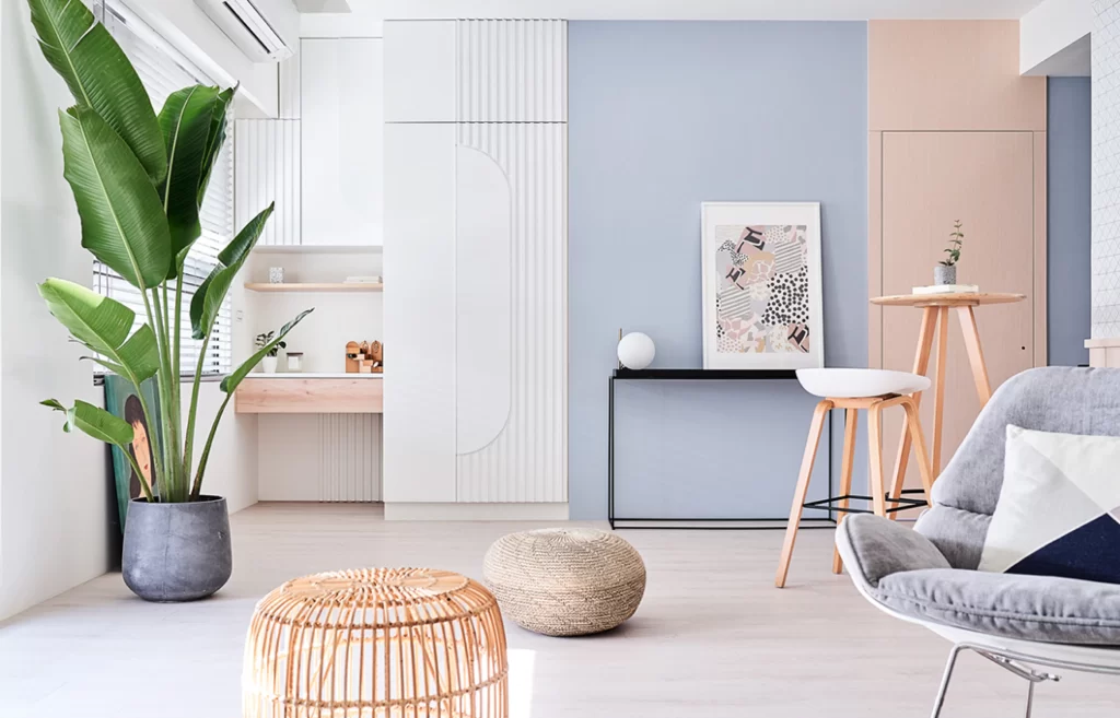 Modern Scandinavian Living Room Light Blue White Wood