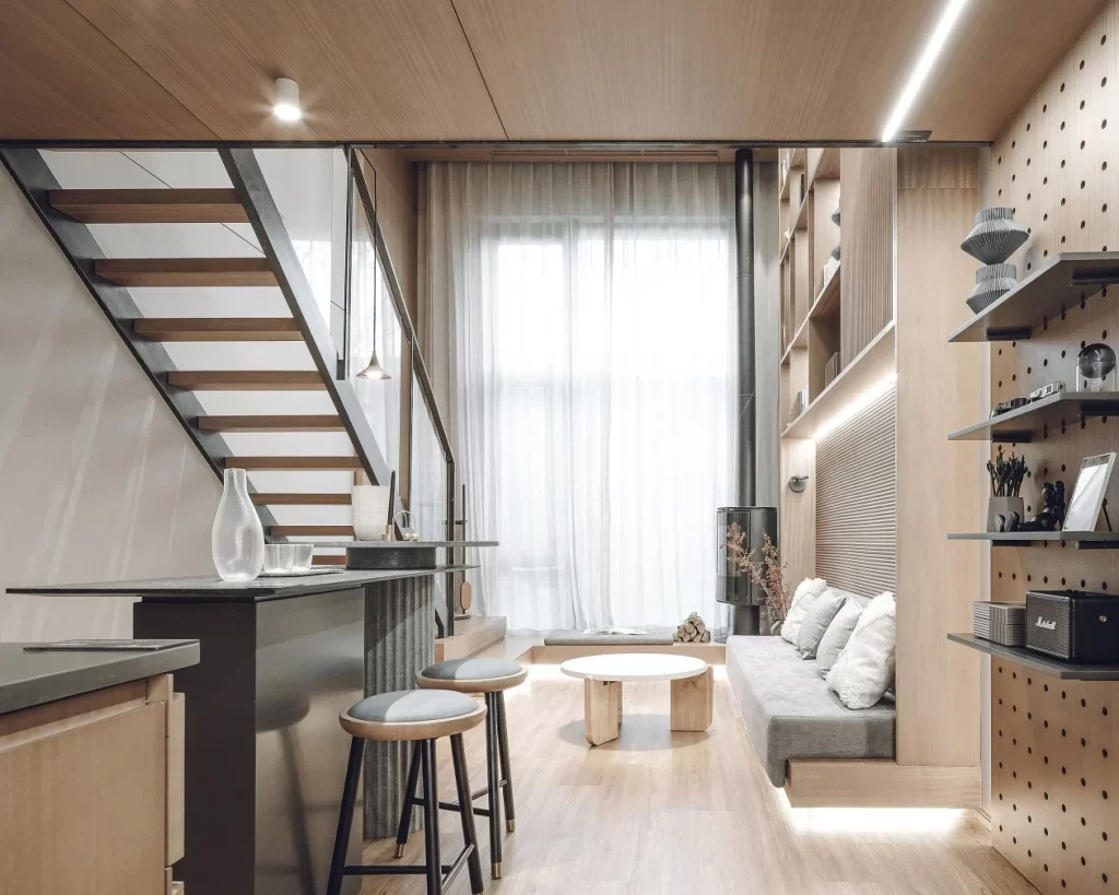 Modern Scandinavian Living Room Neutral Light Wood Pastel Colors