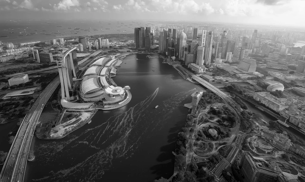 Monochrome Cityscape with Marina Bay Sands