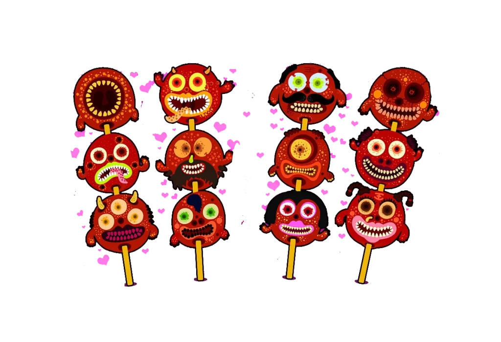 Monster Lollipop Red Yellow Orange Halloween Eyes Teeth
