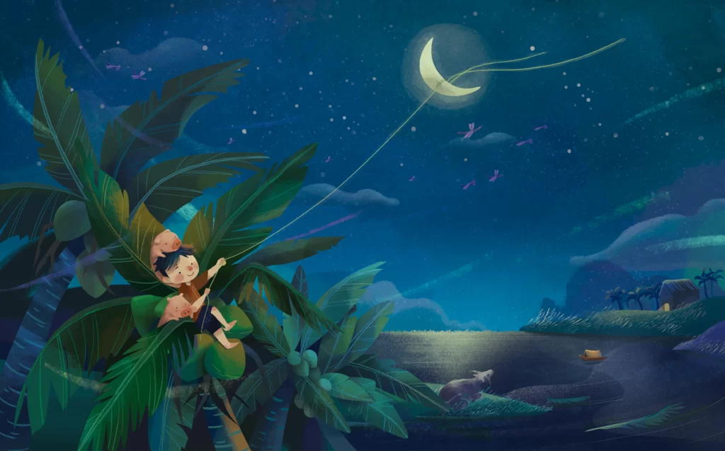Moonlit Adventure Tropical Night Childs Dream