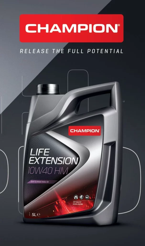 Motor Oil Grey Red Champion Packaging Design