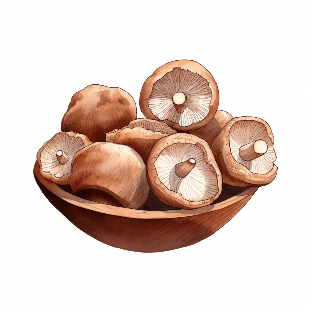 Mushrooms Wooden Bowl Illustration