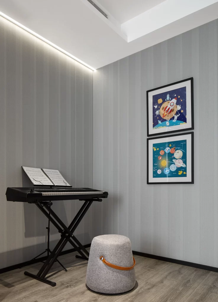 Music Room Contemporary Grey Neutral Black White