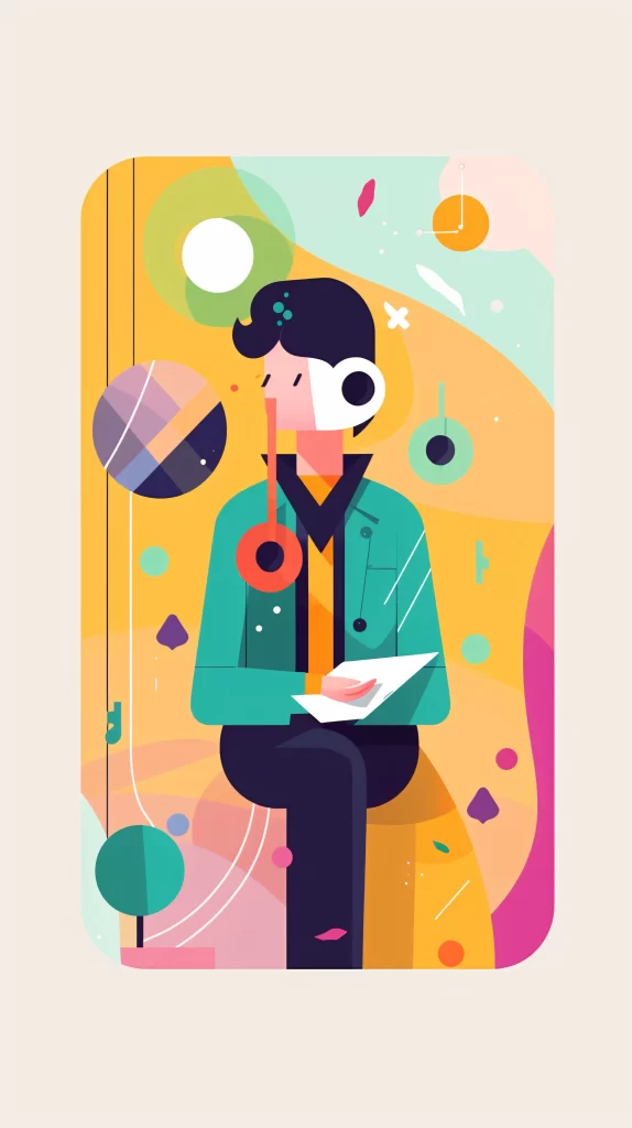 Musician Green Headphones Abstract Illustration Modern