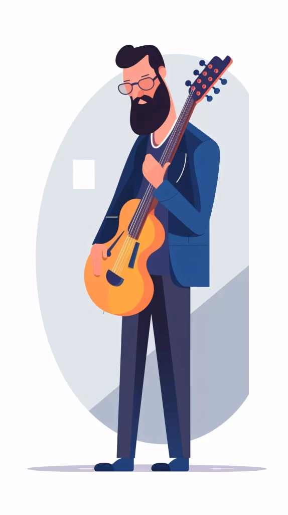 Musician Orange Guitar Blue Modern Flat