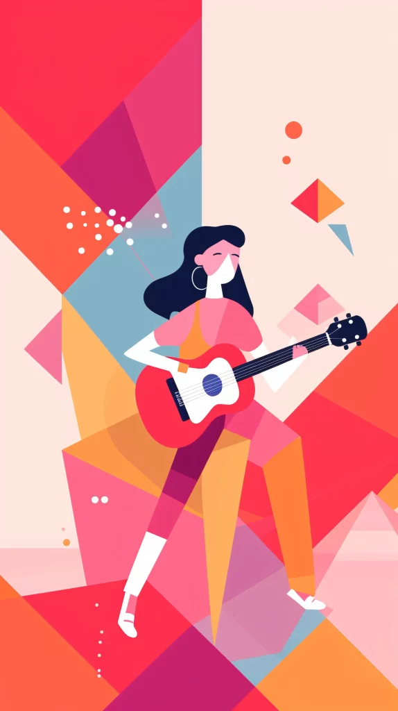 Musician Red Guitar Abstract Geometric Shapes