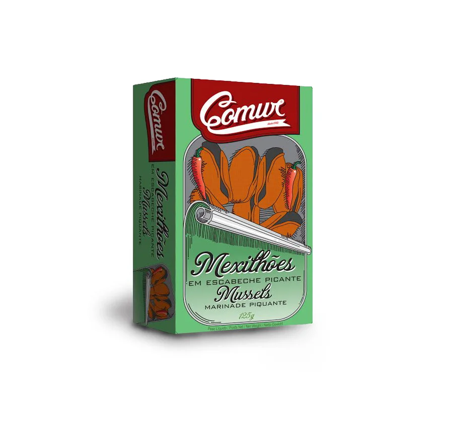 Mussels Spicy Marinade Retro Illustration Green Red