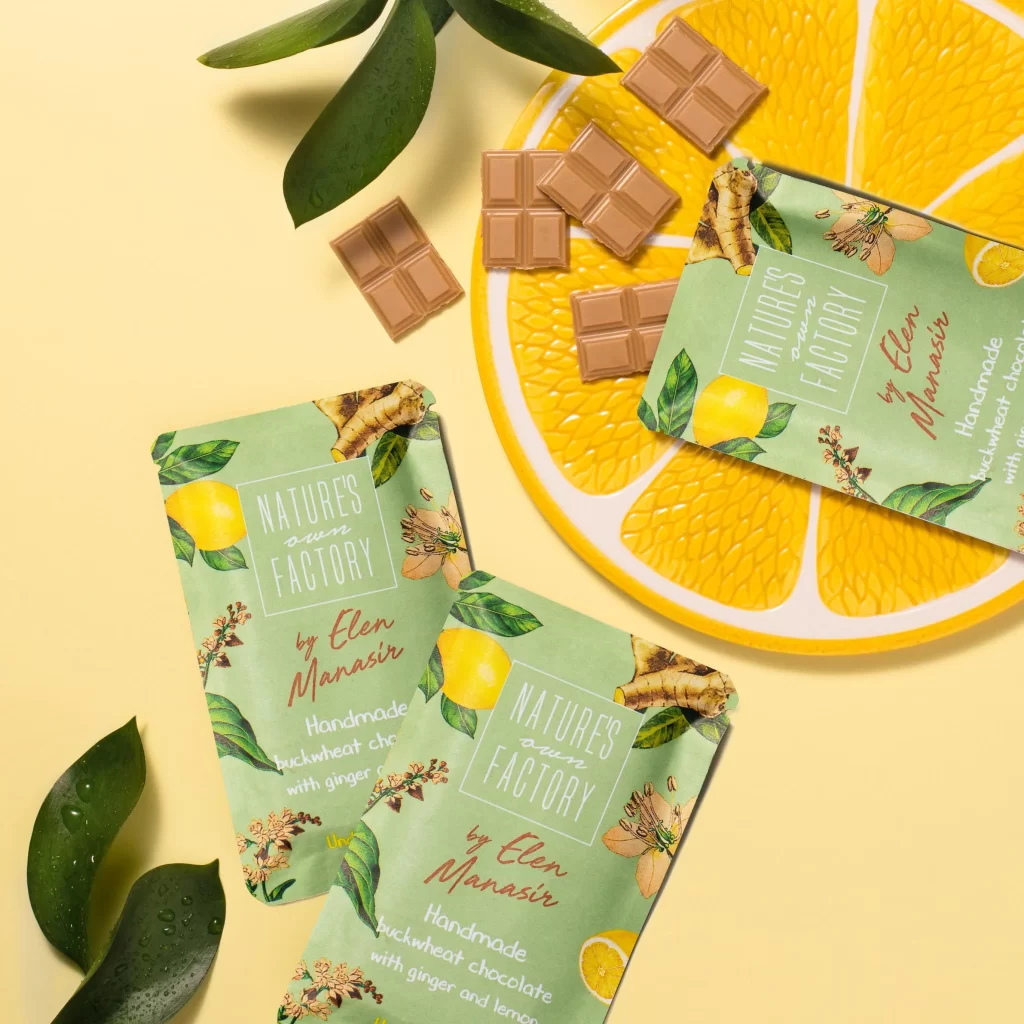 Nature’s Factory Chocolate Lemon Ginger Yellow Green Floral