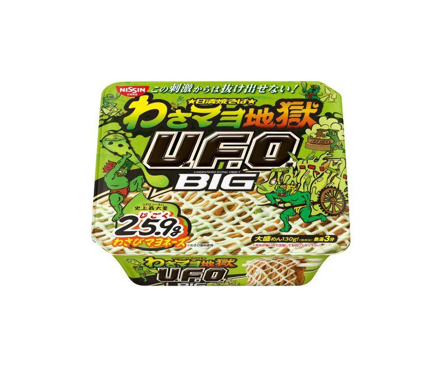 Nissin UFO Yakisoba Green Cartoonish Characters